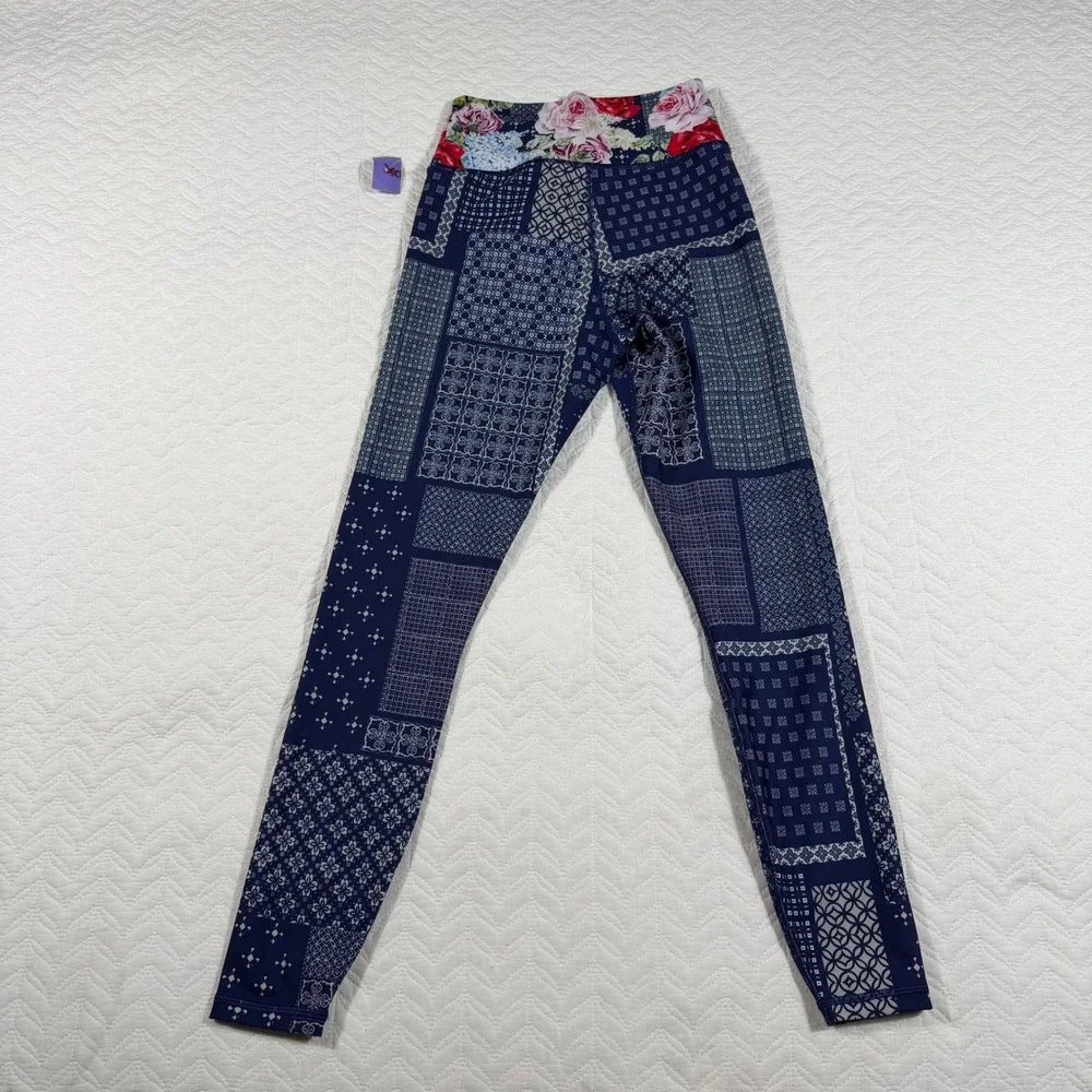 Johnny Was Active Patchwork Floral Leggings‎ XS Blue Activewear NWOT